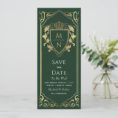 Green Royal Fantasy Monogram Save the Date Einladung (Stehend Vorderseite)