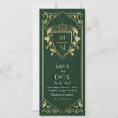 Green Royal Fantasy Monogram Save the Date Einladung (Vorderseite)