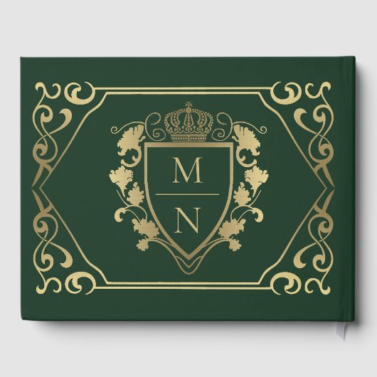Green Royal Fantasy Monogram Wedding Gästebuch (Rückseite)