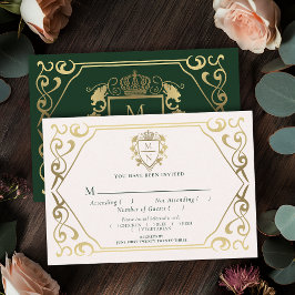 Green Royal Fantasy Monogram Wedding RSVP Begleitkarte