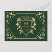 Green Royal Fantasy Monogram Wedding RSVP Begleitkarte (Rückseite)
