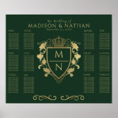 Green Royal Fantasy Monogram Wedding Seating Poster (Vorne)