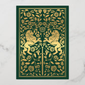 Green Royal Lion Mittelalterliche Hochzeit Folieneinladung (Rückseite)