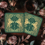 Green Royal Lion Mittelalterliche Hochzeit Rechteckiger Pappuntersetzer<br><div class="desc">Fügen Sie Ihrem Tischfußball königlichen Charme hinzu! Diese individuellen Untersetzer zeichnen sich durch ein majestätisches Löwen- und Blumendesign mit Ihren Namen und Monogramm aus, alles in edlem Gold vor grünem Hintergrund. Ideal für eine mittelalterliche Fantasy-Feier mit zeitloser Eleganz! Das Gold in diesem Artikel ist NICHT reale Folie und wird in...</div>