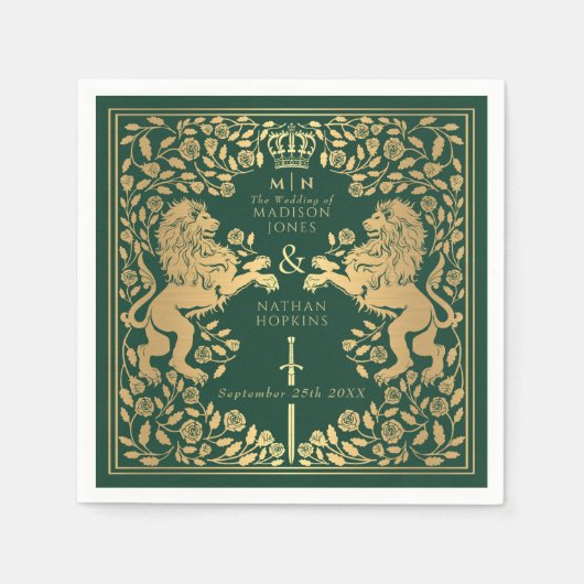 Green Royal Lion Mittelalterliche Hochzeit Serviette (Vorderseite)