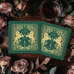 Green Royal Lion Mittelalterliche Hochzeit Untersetzer<br><div class="desc">Fügen Sie Ihrem Tischfußball königlichen Charme hinzu! Diese individuellen Untersetzer zeichnen sich durch ein majestätisches Löwen- und Blumendesign mit Ihren Namen und Monogramm aus, alles in edlem Gold vor grünem Hintergrund. Ideal für eine mittelalterliche Fantasy-Feier mit zeitloser Eleganz! Das Gold in diesem Artikel ist NICHT reale Folie und wird in...</div>