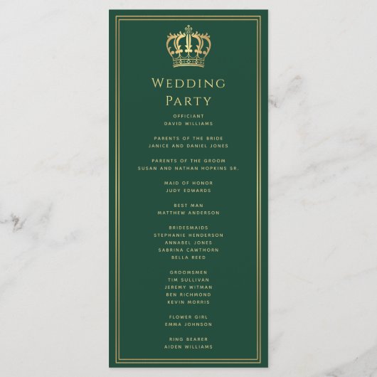 Green Royal Lion Mittelalterliches Hochzeitsprogra Programm (Rückseite)