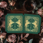 Green Royal Lion Mittelalterliches Hochzeitsticket Untersetzer<br><div class="desc">Fügen Sie Ihrem Tischfußball königlichen Charme hinzu! Diese individuellen Untersetzer zeichnen sich durch ein majestätisches Löwen- und Blumendesign mit Ihren Namen und Monogramm aus, alles in edlem Gold vor grünem Hintergrund. Ideal für eine mittelalterliche Fantasy-Feier mit zeitloser Eleganz! Das Gold in diesem Artikel ist NICHT reale Folie und wird in...</div>