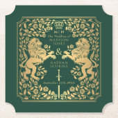 Green Royal Lion Mittelalterliches Hochzeitsticket Untersetzer (Vorderseite)