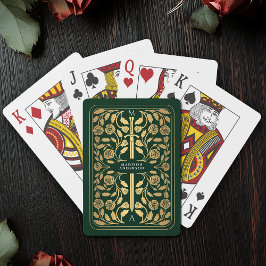 Green Royal Medieval Gold Sword Monogram Spielkarten