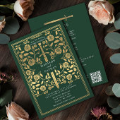 Green Royal Medieval Gold Sword Wedding QR Code Einladung