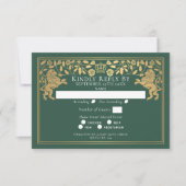 Green Royal Medieval Lion Wedding RSVP Karte (Vorderseite)
