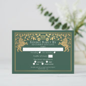 Green Royal Medieval Lion Wedding RSVP Karte (Stehend Vorderseite)