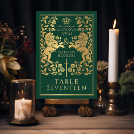 Green Royal Medieval Lion Wedding Tischnummer