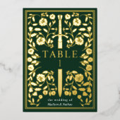 Green Royal Medieval Sword Wedding Table Card Folieneinladung (Vorderseite)