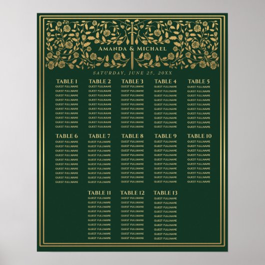 Green Royal Mittelalterliches Schwert Hochzeitstab Poster (Vorne)