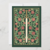 Green Royal Sword Floral Mittelalterliche Hochzeit Einladung (Rückseite)