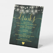 Green Rustic Barn Wood String Lights Drinks Menü Sockelschild (Vorderseite)