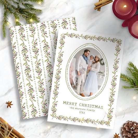 Green Rustic Botanical Christmas Card Feiertagskarte