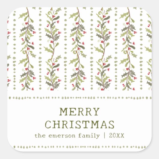 Green Rustic Botanical Christmas Stickers (Vorderseite)