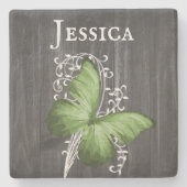 Green Rustic Butterfly Personalisiert Stone Unters Steinuntersetzer (Vorderseite)