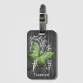 Green Rustic Butterfly Personalisierter Gepäckträg Gepäckanhänger (Vorderseite Vertikal)
