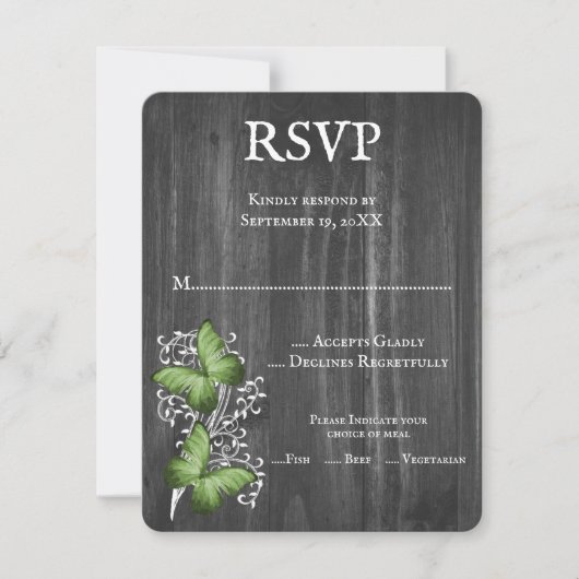 Green Rustic Butterfly Wedding RSVP Card Karte (Vorderseite)