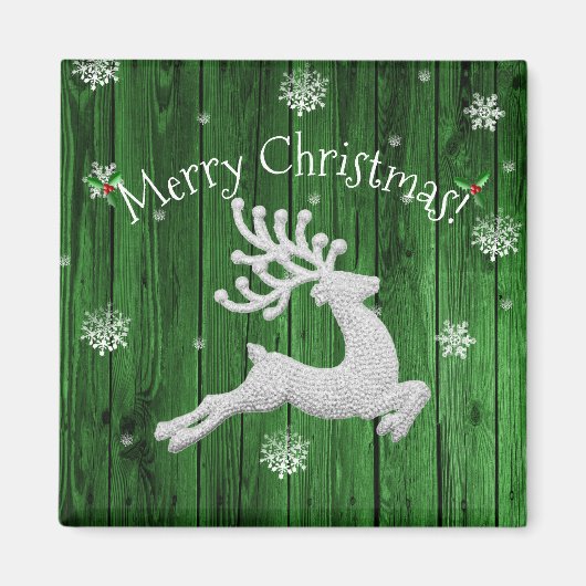 Green Rustic Christmas Reindeer Magnet (Vorne)
