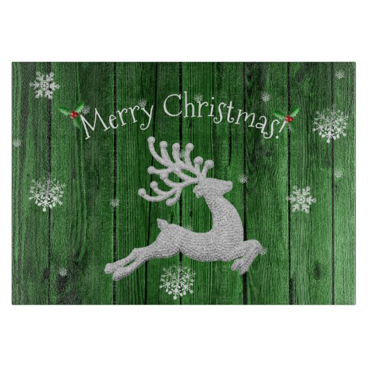 Green Rustic Christmas Rentier Cutting Board Schneidebrett (Vorderseite)
