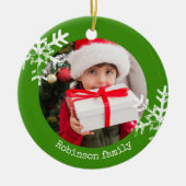 Green Rustic Circle Foto Schneeflocken Keramik Ornament (Vorne)