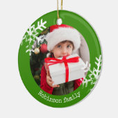 Green Rustic Circle Foto Schneeflocken Keramik Ornament (Links)