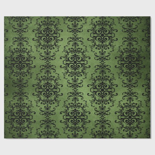 Green Rustic Damask Print Geschenkpapier (Flach)