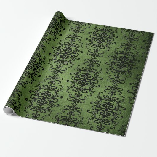 Green Rustic Damask Print Geschenkpapier (Ungerollt)