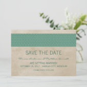Green Rustic Damask Save the Date einladen Einladung (Stehend Vorderseite)