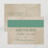 Green Rustic Damask Save the Date Postkarte (Vorne/Hinten)