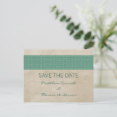 Green Rustic Damask Save the Date Postkarte (Stehend Vorderseite)
