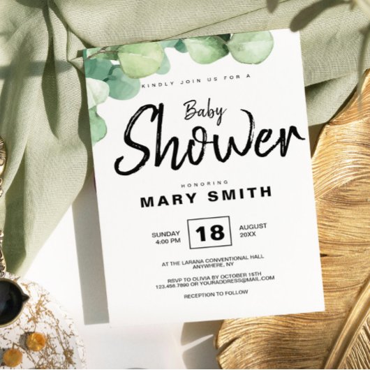 Green Rustic Eucalyptus Baby Shower Einladung