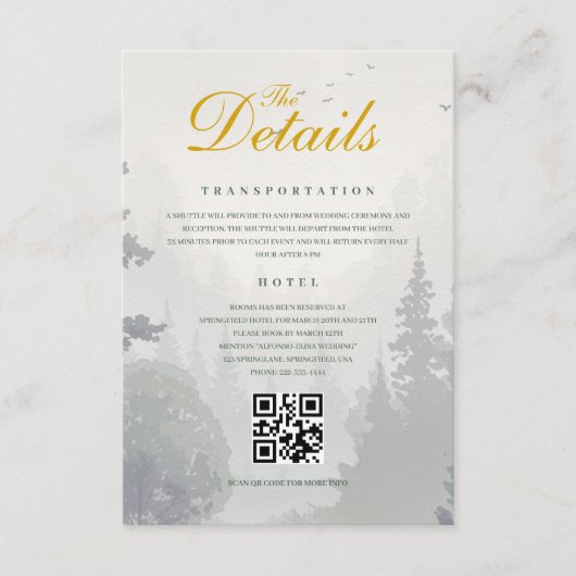 Green Rustic Forest Watercolor Wedding Details Begleitkarte (Vorderseite)