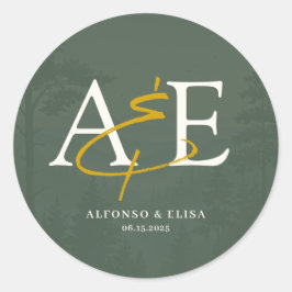 Green Rustic Forest Watercolor Wedding Runder Aufkleber