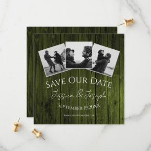 Green Rustic Foto Collage Save the Date