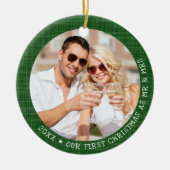 Green Rustic Foto Mr. & Mrs. Christmas Keramik Ornament (Vorne)