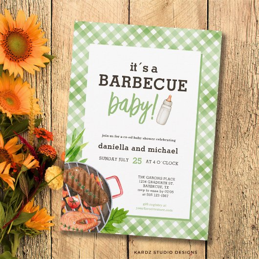 Green Rustic Gingham Barbecue Baby Shower Einladung