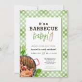 Green Rustic Gingham Barbecue Baby Shower Einladung (Vorderseite)