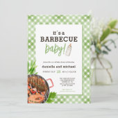 Green Rustic Gingham Barbecue Baby Shower Einladung (Stehend Vorderseite)