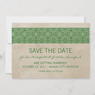 Green Rustic Lace Save the Date einladen Einladung