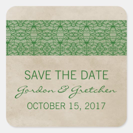 Green Rustic Lace Save the Date Stickers (Vorderseite)