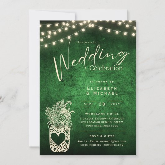Green Rustic Mason Jar Wedding DIGITAL Print Einladung (Vorderseite)