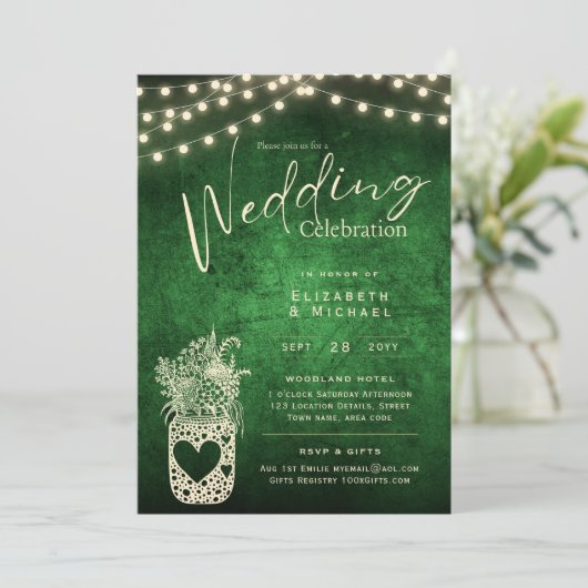 Green Rustic Mason Jar Wedding DIGITAL Print Einladung (Stehend Vorderseite)