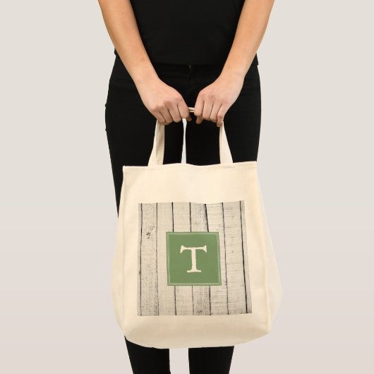 Green Rustic Monogram Totbeutel Tragetasche (Vorderseite (Produkt))