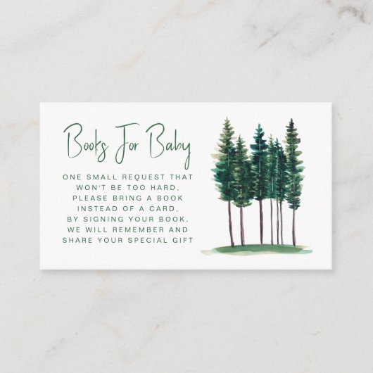 Green Rustic Pine Trees Book Request Baby Dusche Begleitkarte (Vorderseite)